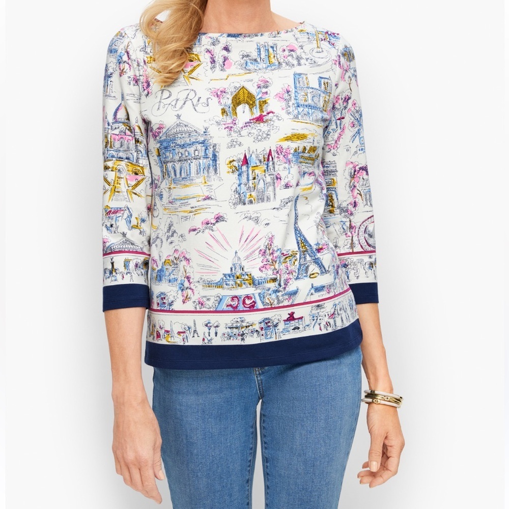 Talbots Bateau Neck Tee Les Rules De Paris Size Medium Petite